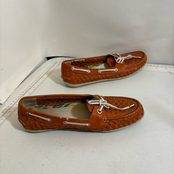 Sperry women’s papaya‎ orange leather slip on loafer woven boat shoe in size 6 - Picture 5 of 12